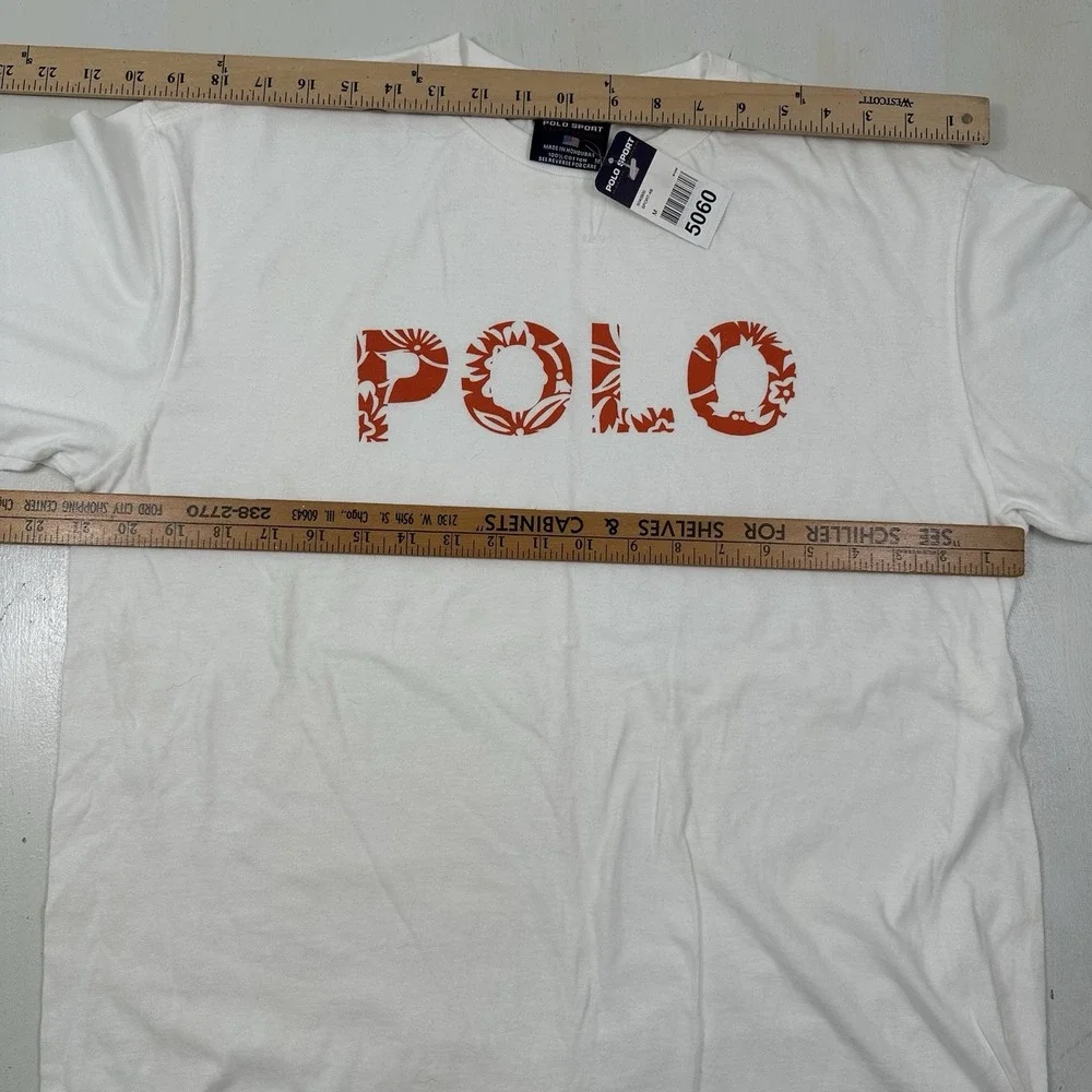 NEW VTG Polo‎ Sport Ralph Lauren Spell Out T Shirt Men Medium White Logo 90s Y2K